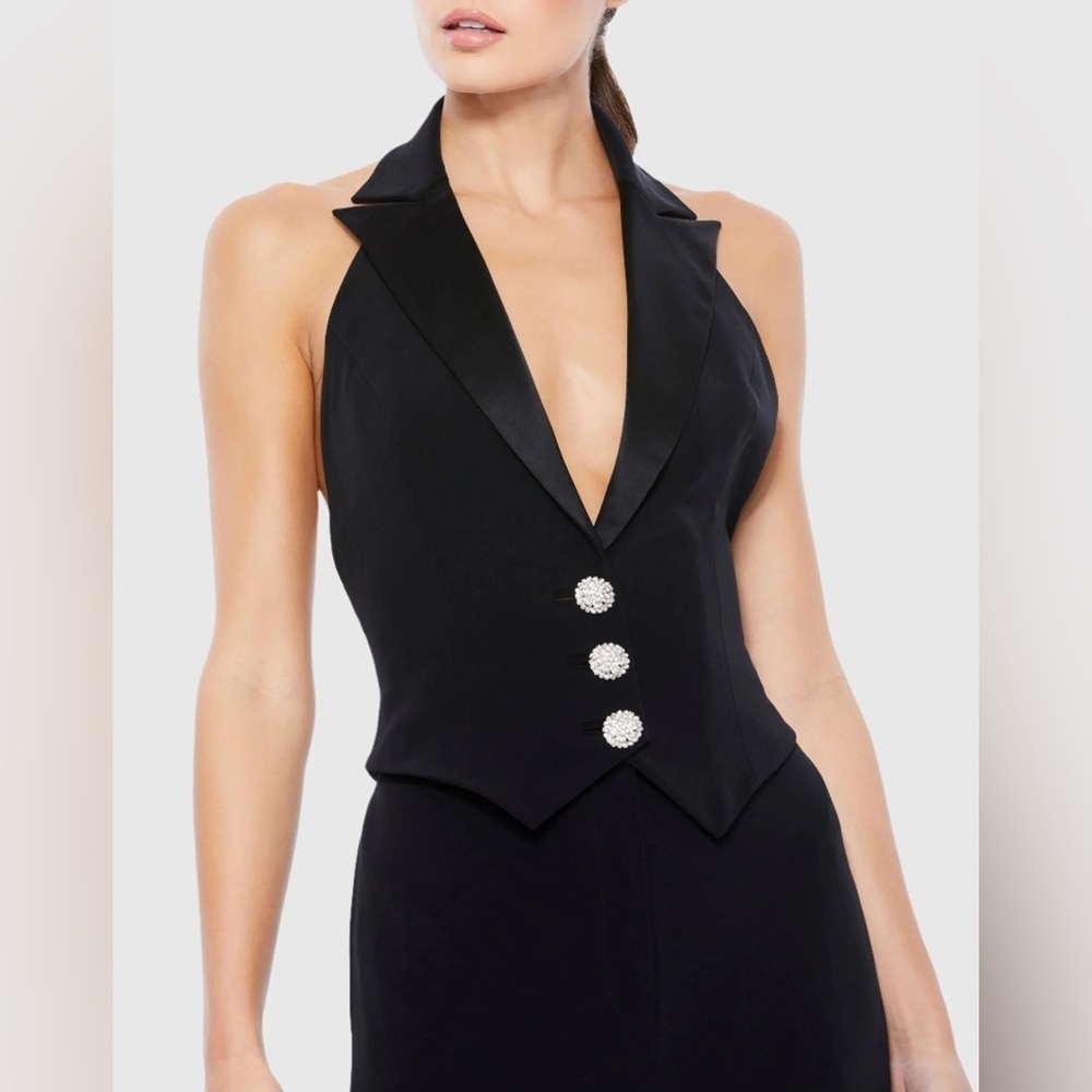 IEENA FOR MAC DUGGAL 2643 NWT Black Tuxedo Halter Jumpsuit - Picture 3 of 6